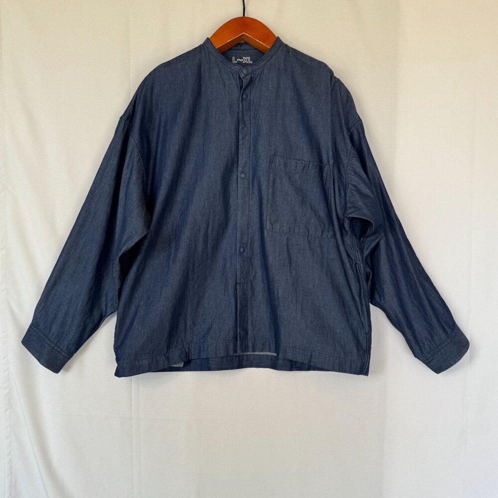 MUJI U.SA. Dark Blue Denim Chambray Snap Front Lightweight Shacket Size L-XL